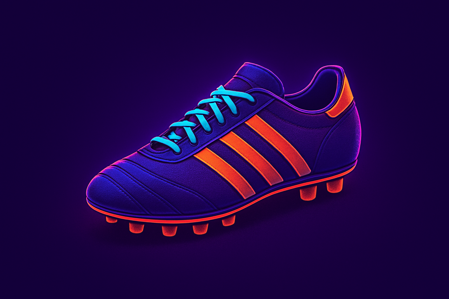 Blue and purple glowing soccer cleat cartoon image.