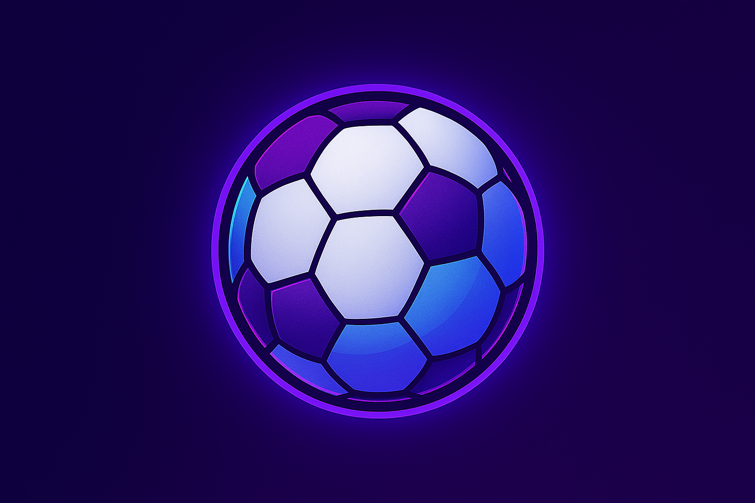 Blue and purple glowing soccer ball cartoon image.